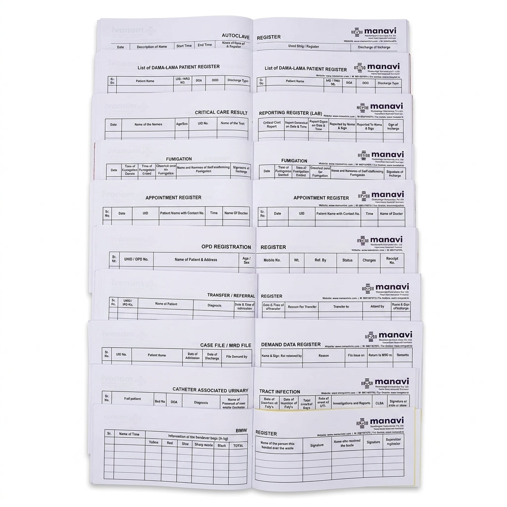Complete Set of 25 NABH Compliant Hospital Quality Indicator (QI) Registers | 37+ Ready-to-Use Formats for 11+ Departments | NABH, NABL, CGHS, ECHS, PMJAY & ESIC Compliant | Personalized for Your Hospital