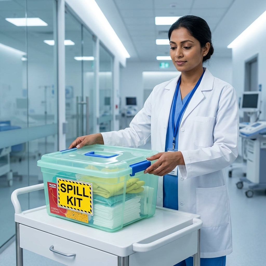 Medical Spill Kit for Hospitals & Healthcare Facilities | Complete Biohazard & Chemical Spill Cleanup Kit with PPE, Absorbents & Safety Signage
