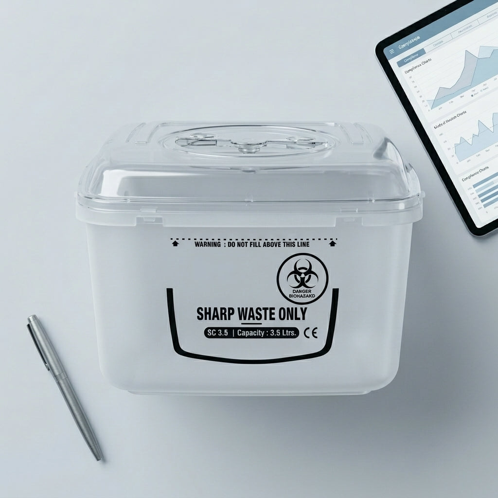 3.5 Litre Medical Sharps Waste Container for Hospitals & Healthcare | Puncture-Proof Biohazard Sharp Waste Disposal Box | CE Certified