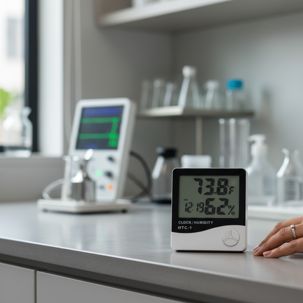 HTC-1 Digital Thermometer & Hygrometer for Hospitals | Temperature Humidity Monitor for OT, ICU & Cleanrooms | Clock + Temp + Humidity 3-in-1 Display